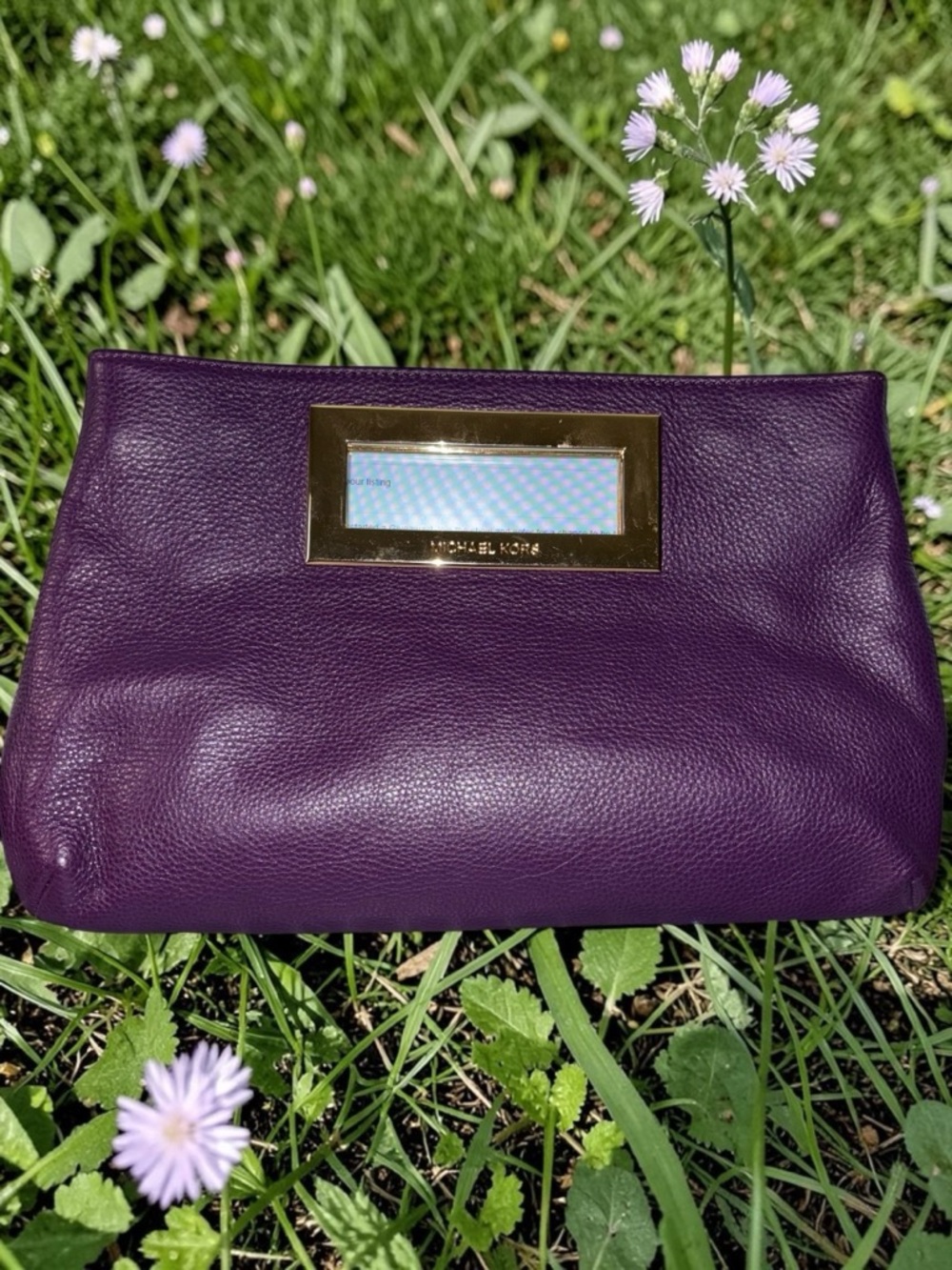 MICHAEL Michael Kors Plum Leather Frame Clutch Gold Hardware Berkley EUC